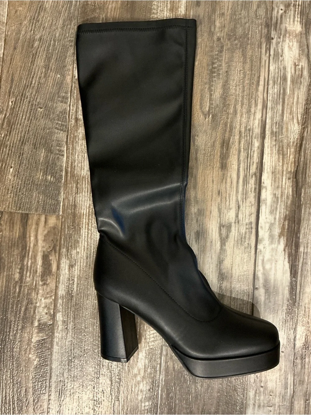 Women's Black Over-the-Knee Platform Block Heel Boots Size 42= US 9-9.5
